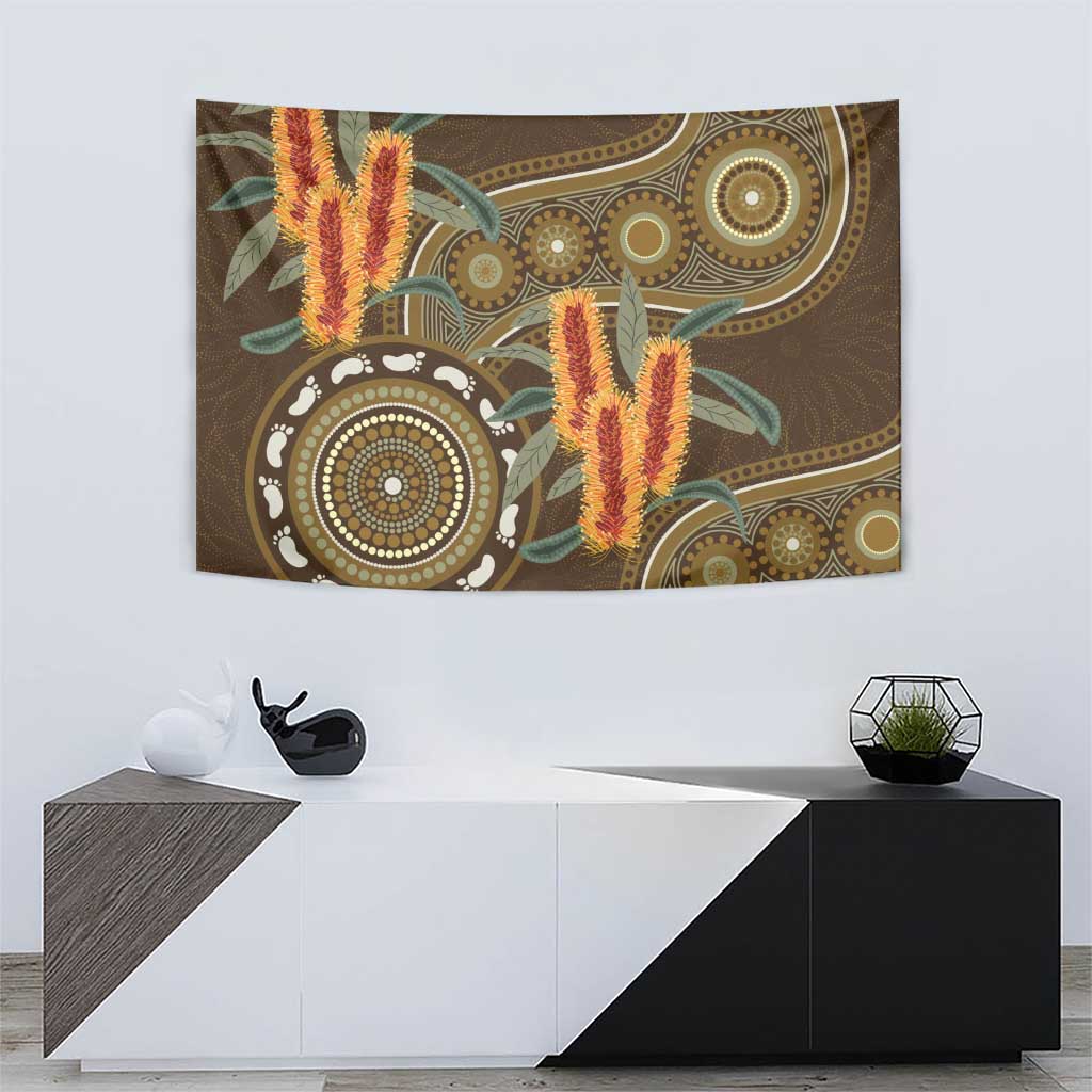 Australian Yellow Banksia Flowers Tapestry Aboriginal Dot Art - Vibe Hoodie Shop