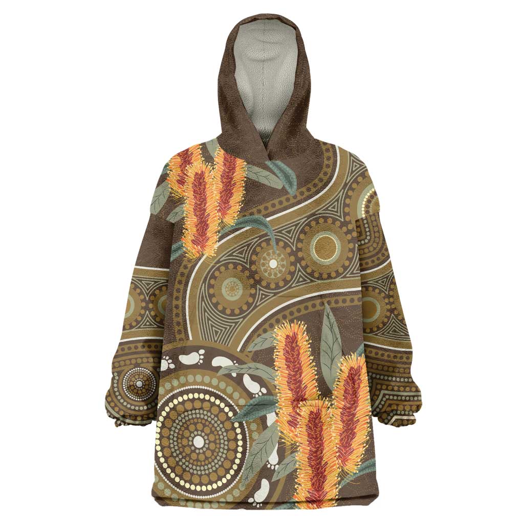 Australian Yellow Banksia Flowers Wearable Blanket Hoodie Aboriginal Dot Art - Vibe Hoodie Shop