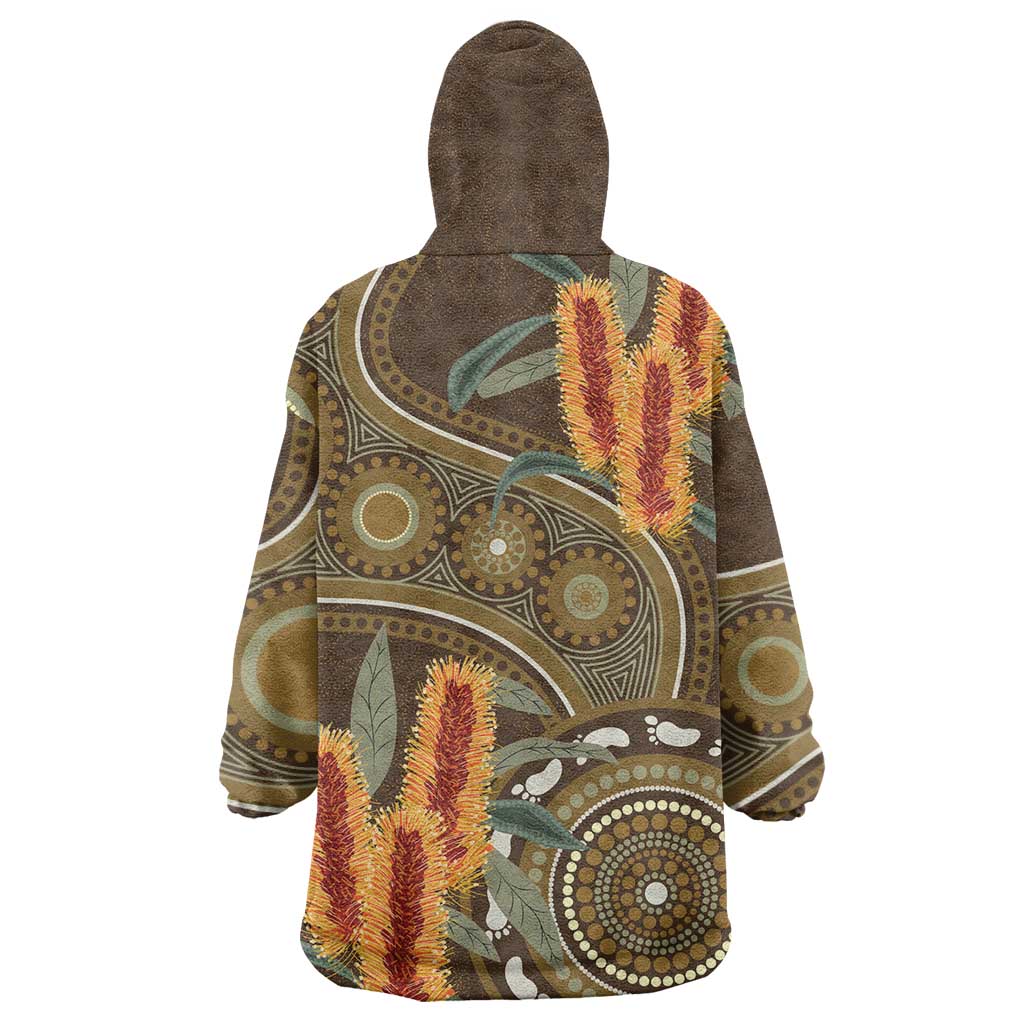 Australian Yellow Banksia Flowers Wearable Blanket Hoodie Aboriginal Dot Art - Vibe Hoodie Shop