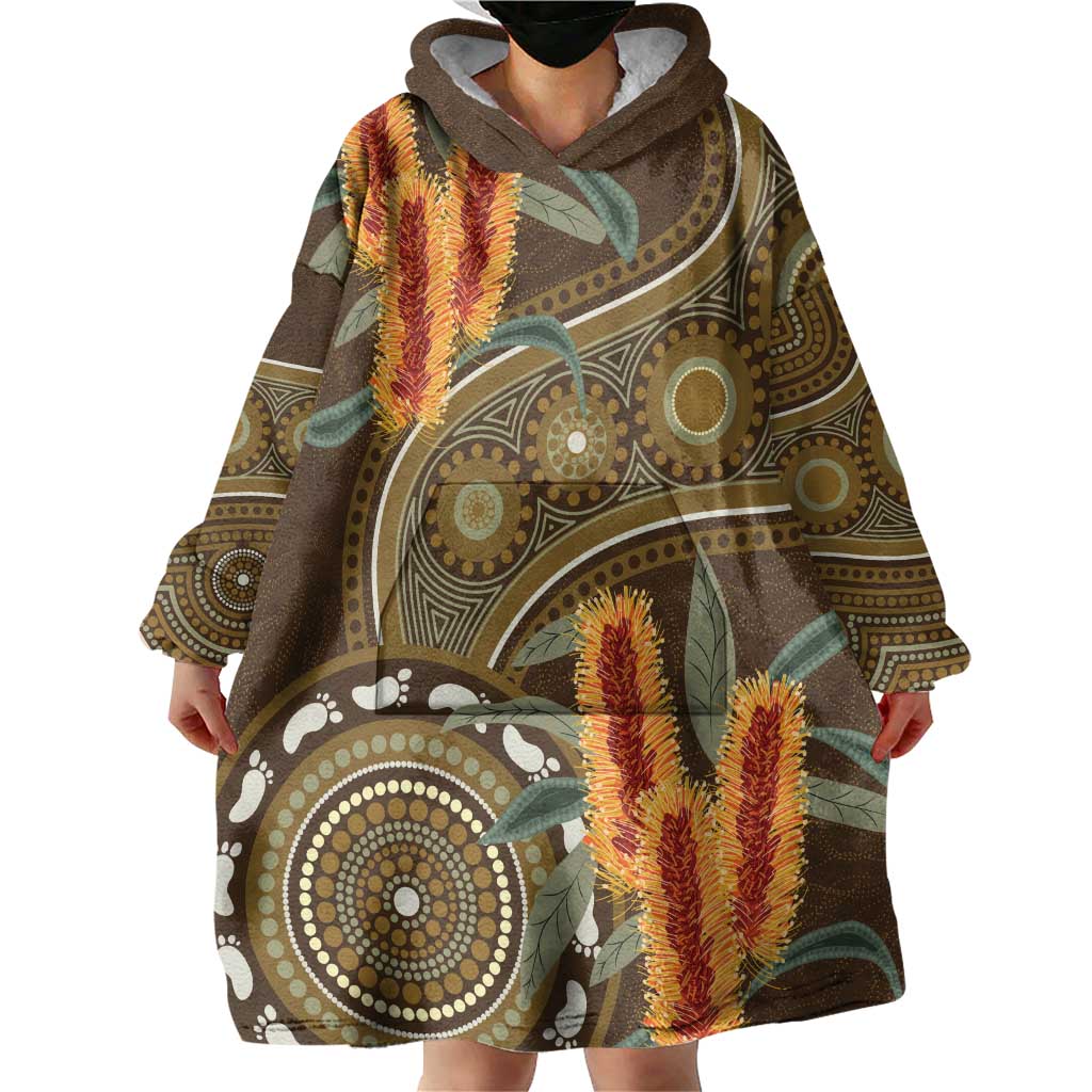 Australian Yellow Banksia Flowers Wearable Blanket Hoodie Aboriginal Dot Art - Vibe Hoodie Shop