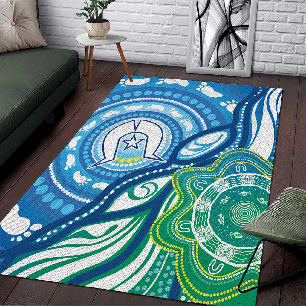 Torres Strait Islander Area Rug Aboriginal Blue Art - Vibe Hoodie Shop