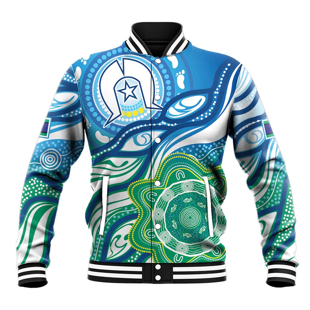 Torres Strait Islander Baseball Jacket Aboriginal Blue Art - Vibe Hoodie Shop