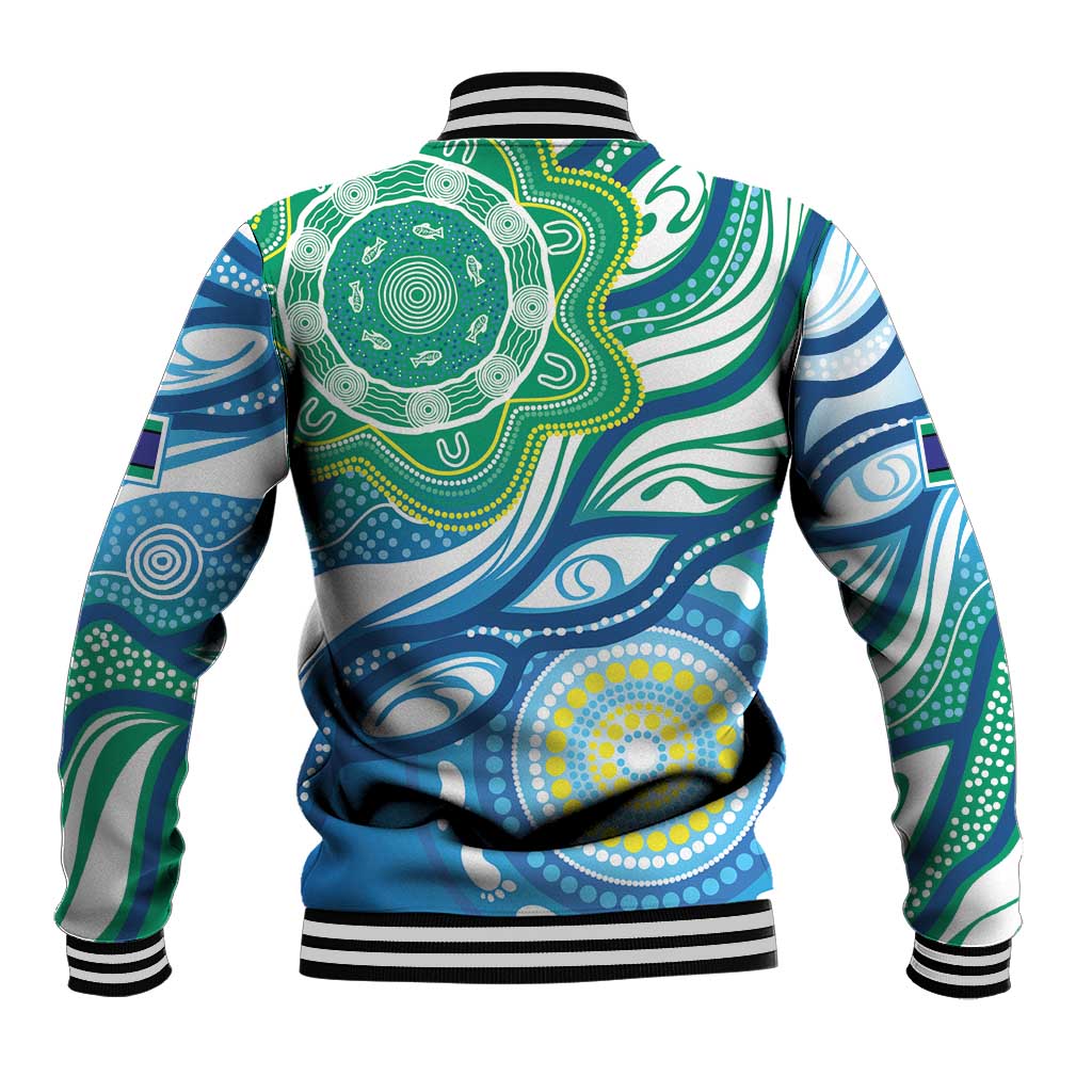 Torres Strait Islander Baseball Jacket Aboriginal Blue Art - Vibe Hoodie Shop