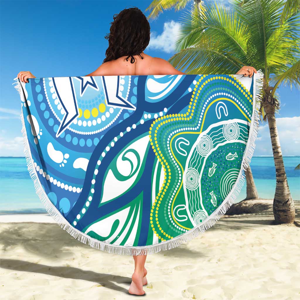 Torres Strait Islander Beach Blanket Aboriginal Blue Art