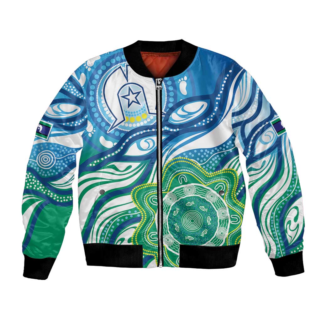 Torres Strait Islander Bomber Jacket Aboriginal Blue Art - Vibe Hoodie Shop