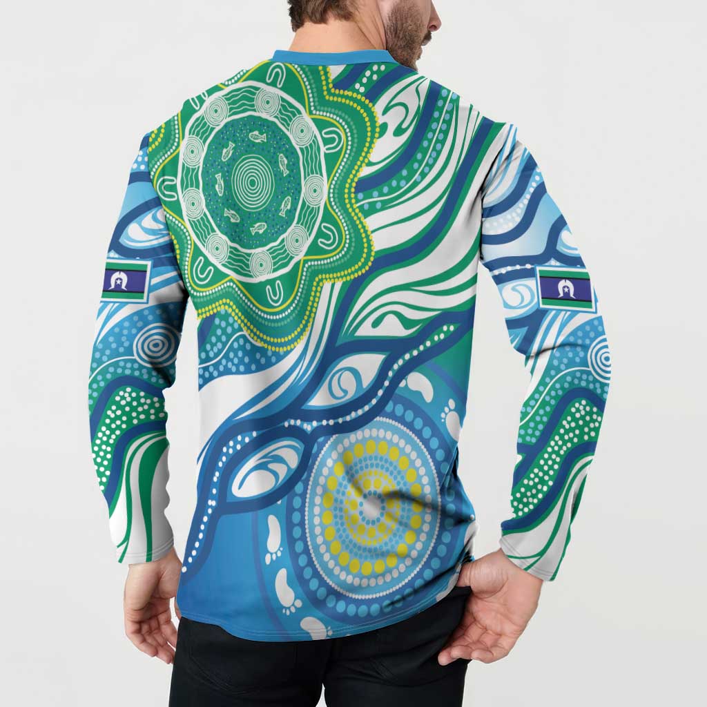 Torres Strait Islander Button Sweatshirt Aboriginal Blue Art