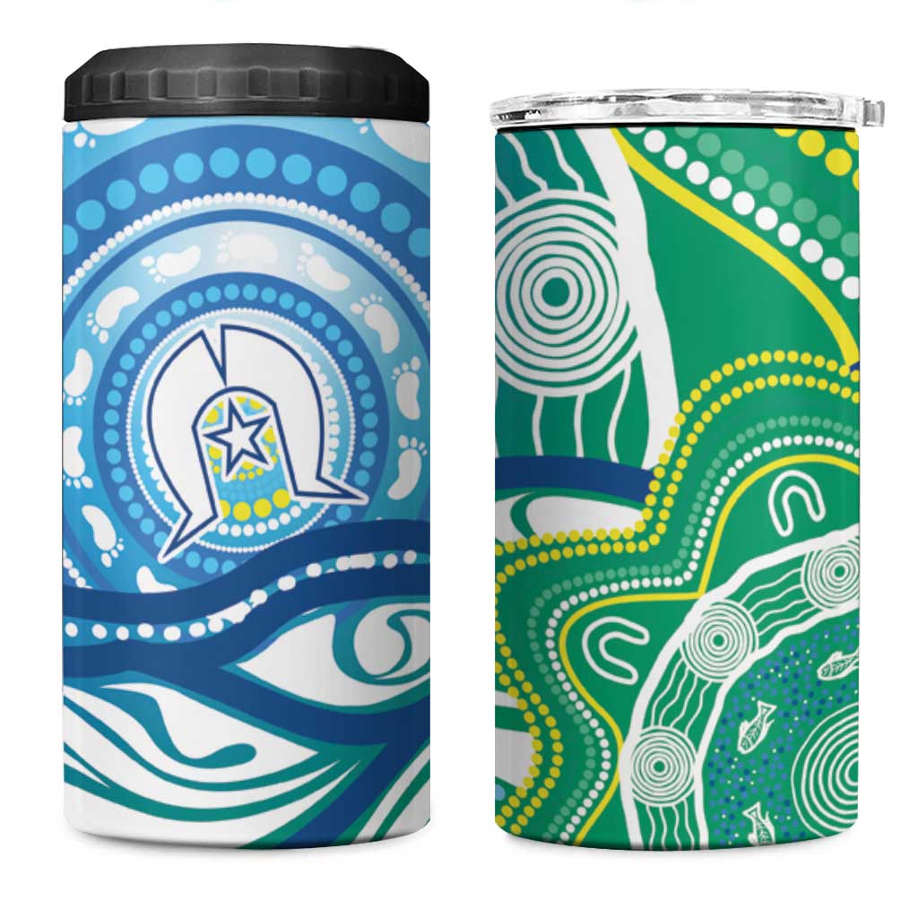 Torres Strait Islander 4 in 1 Can Cooler Tumbler Aboriginal Blue Art