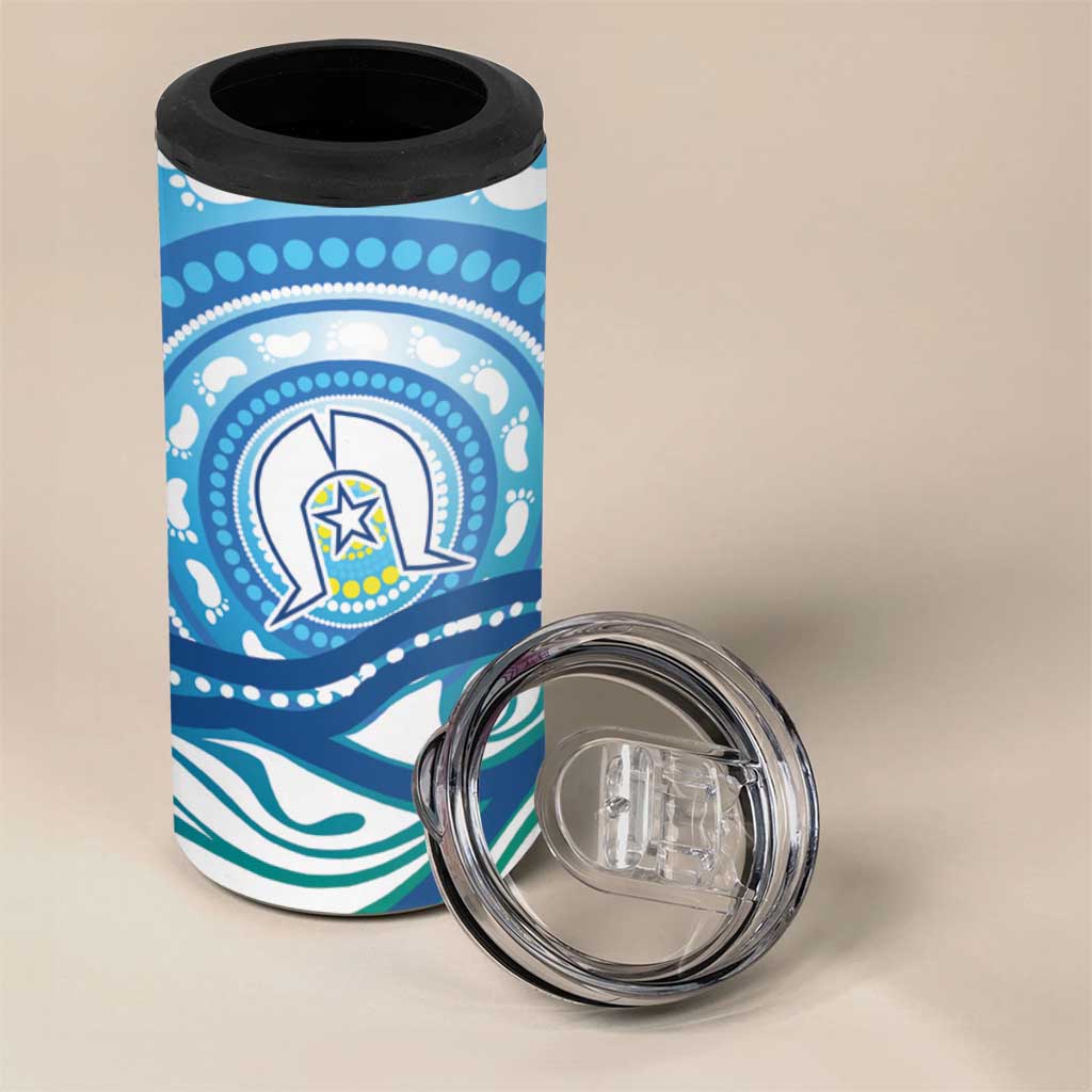 Torres Strait Islander 4 in 1 Can Cooler Tumbler Aboriginal Blue Art