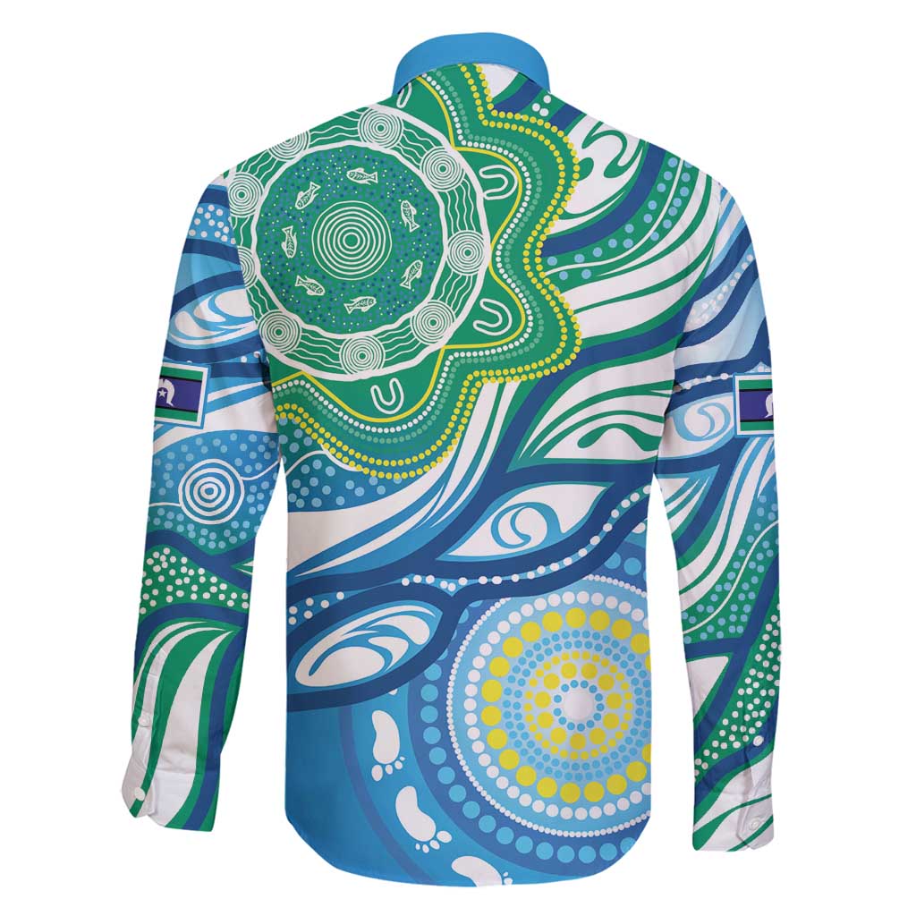 Torres Strait Islander Family Matching Long Sleeve Bodycon Dress and Hawaiian Shirt Aboriginal Blue Art