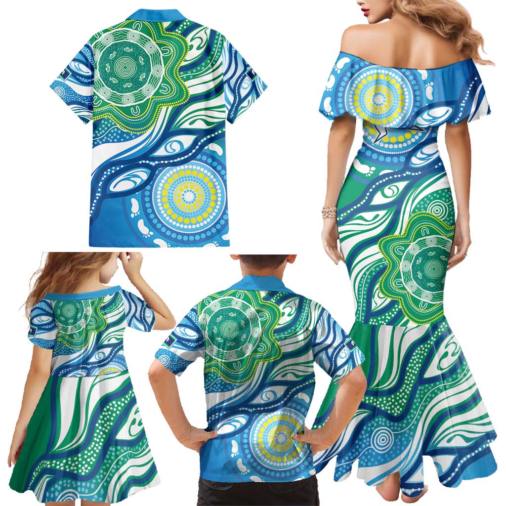 Torres Strait Islander Family Matching Mermaid Dress and Hawaiian Shirt Aboriginal Blue Art