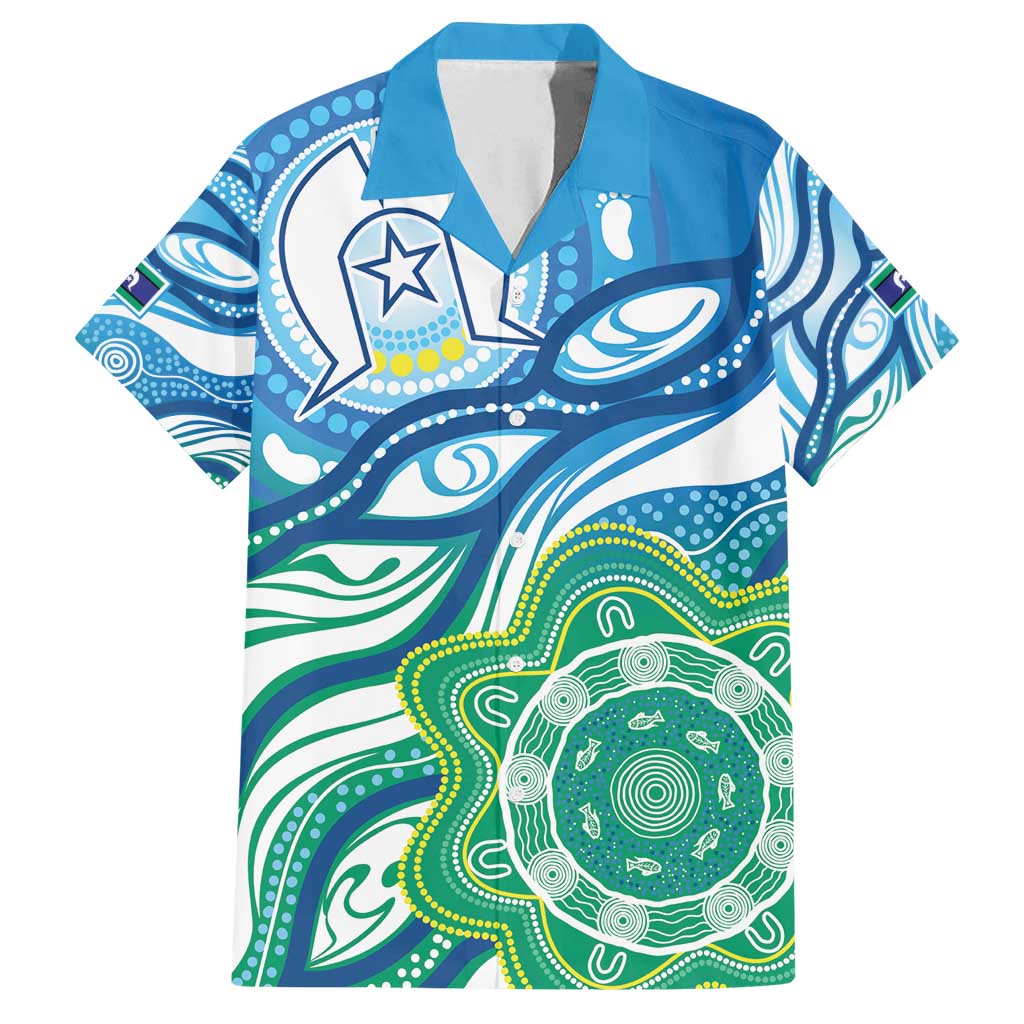 Torres Strait Islander Family Matching Off Shoulder Short Dress and Hawaiian Shirt Aboriginal Blue Art