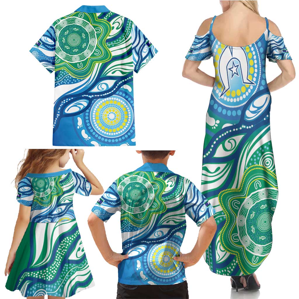 Torres Strait Islander Family Matching Summer Maxi Dress and Hawaiian Shirt Aboriginal Blue Art