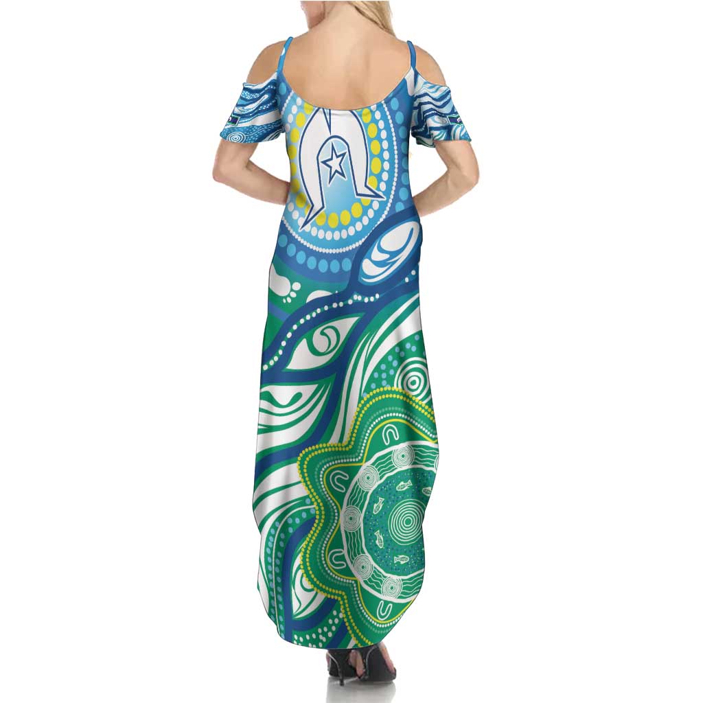 Torres Strait Islander Family Matching Summer Maxi Dress and Hawaiian Shirt Aboriginal Blue Art