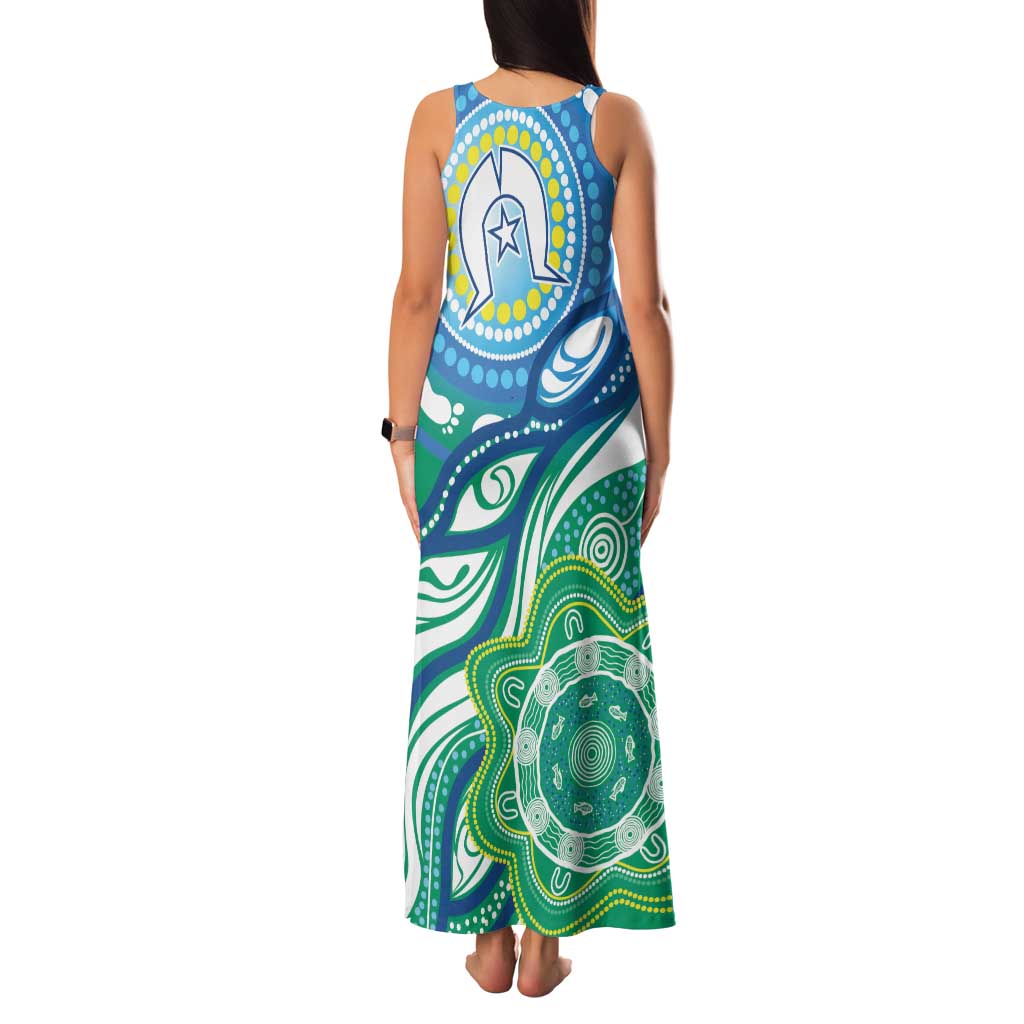 Torres Strait Islander Family Matching Tank Maxi Dress and Hawaiian Shirt Aboriginal Blue Art