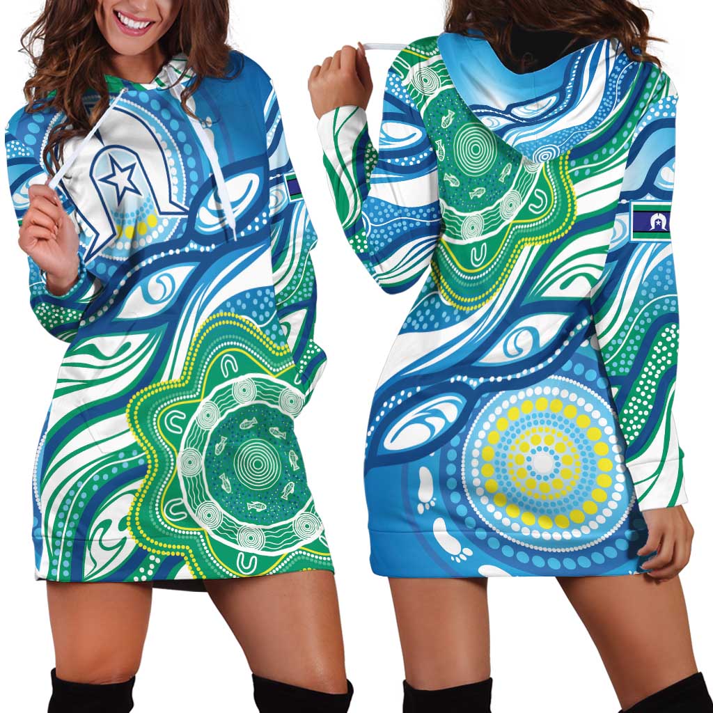 Torres Strait Islander Hoodie Dress Aboriginal Blue Art - Vibe Hoodie Shop