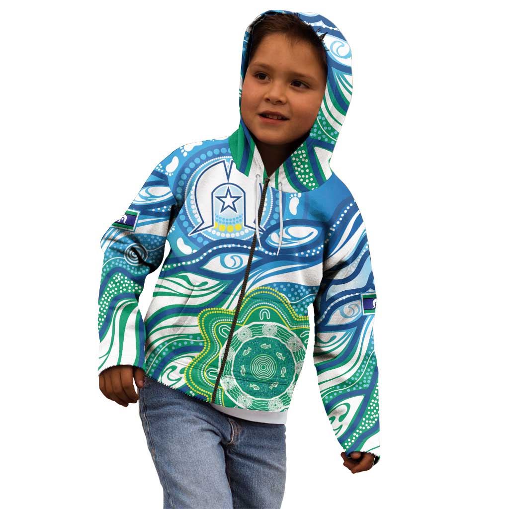 Torres Strait Islander Kid Hoodie Aboriginal Blue Art - Vibe Hoodie Shop