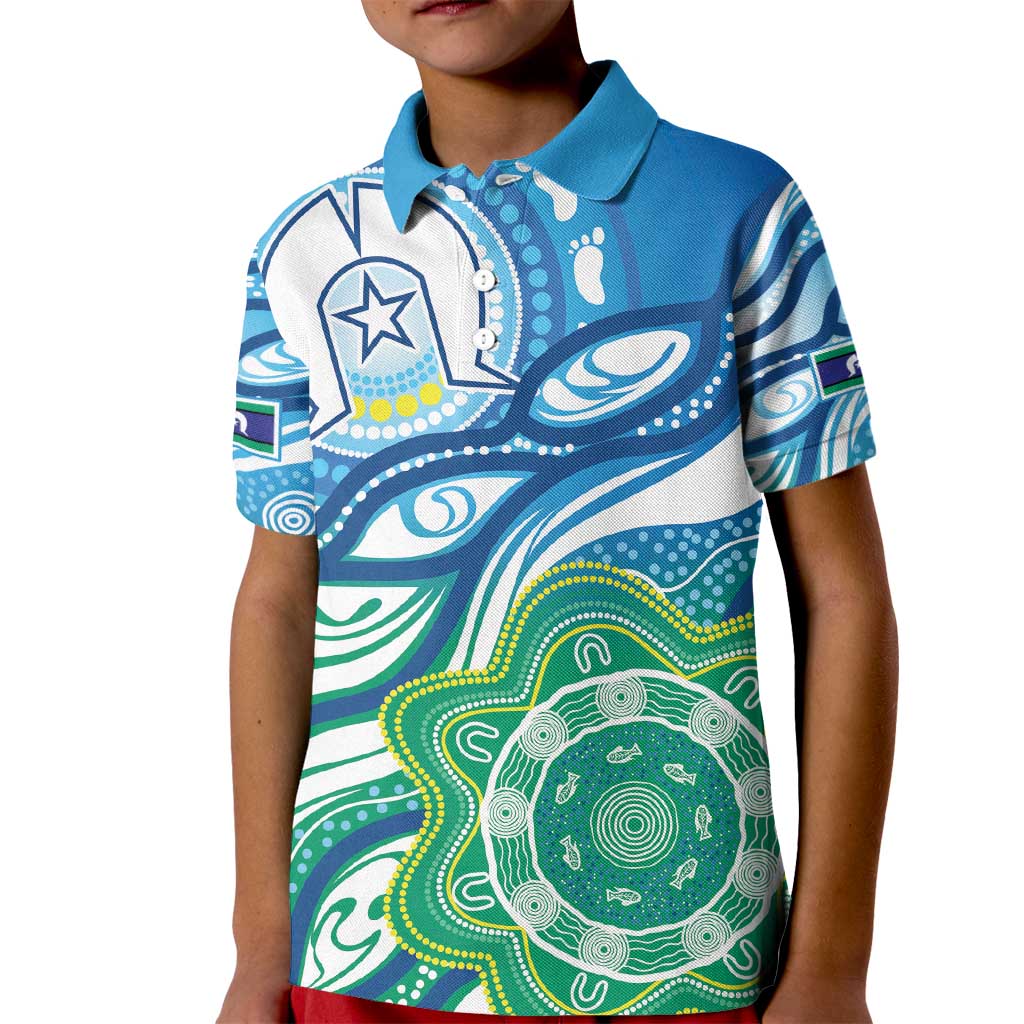 Torres Strait Islander Kid Polo Shirt Aboriginal Blue Art - Vibe Hoodie Shop