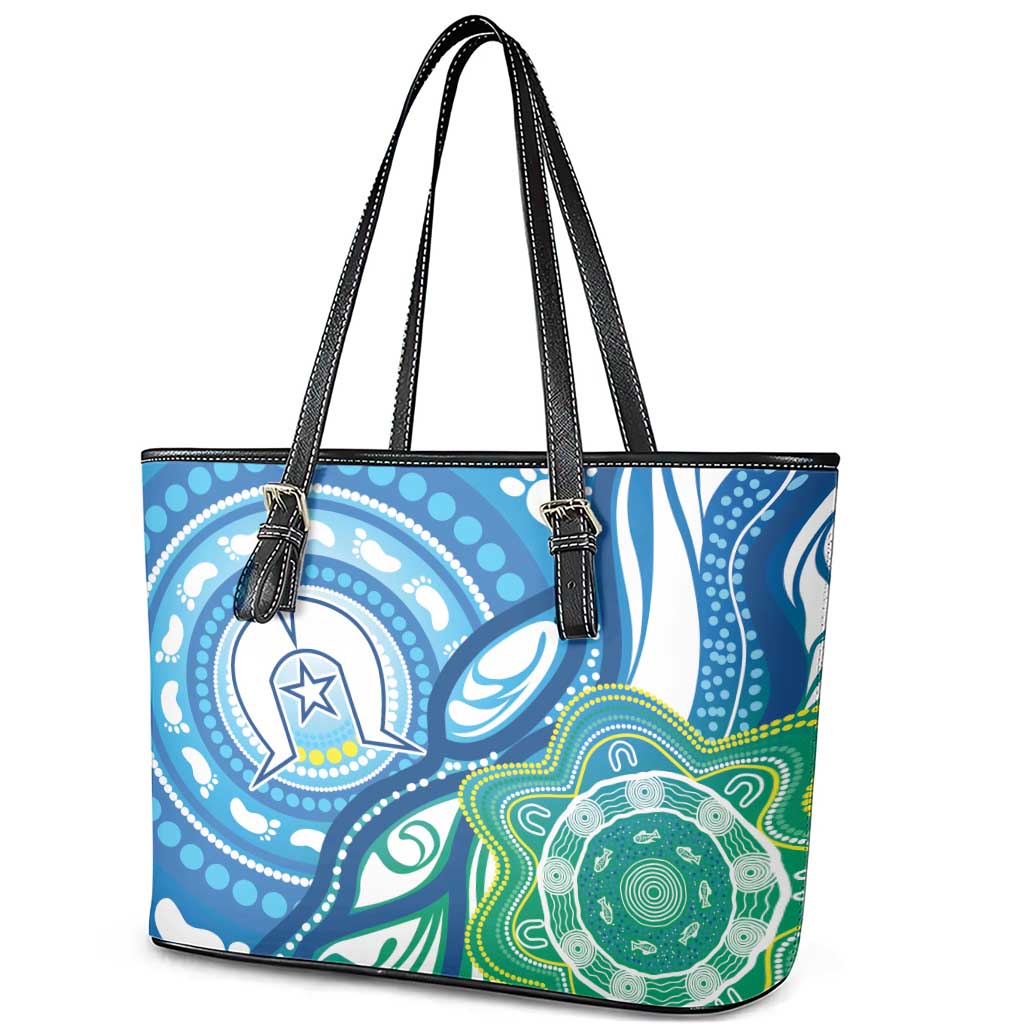 Torres Strait Islander Leather Tote Bag Aboriginal Blue Art