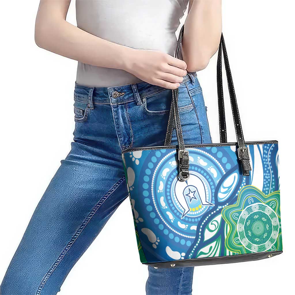 Torres Strait Islander Leather Tote Bag Aboriginal Blue Art