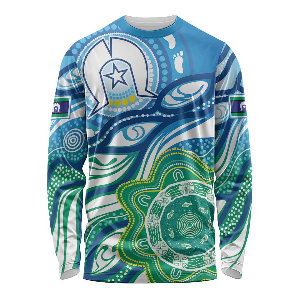 Torres Strait Islander Long Sleeve Shirt Aboriginal Blue Art - Vibe Hoodie Shop