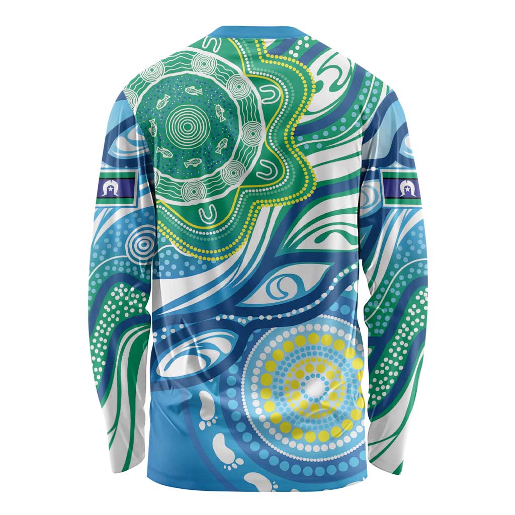 Torres Strait Islander Long Sleeve Shirt Aboriginal Blue Art - Vibe Hoodie Shop