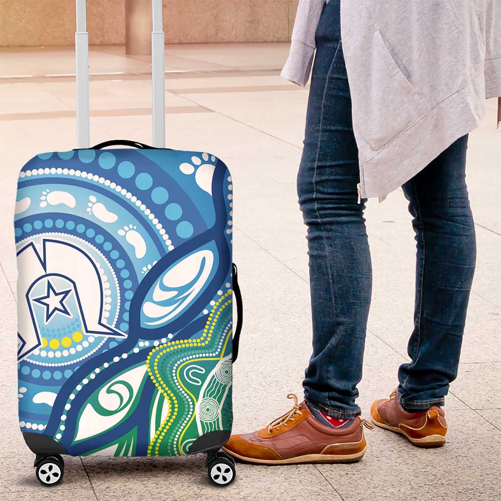 Torres Strait Islander Luggage Cover Aboriginal Blue Art - Vibe Hoodie Shop