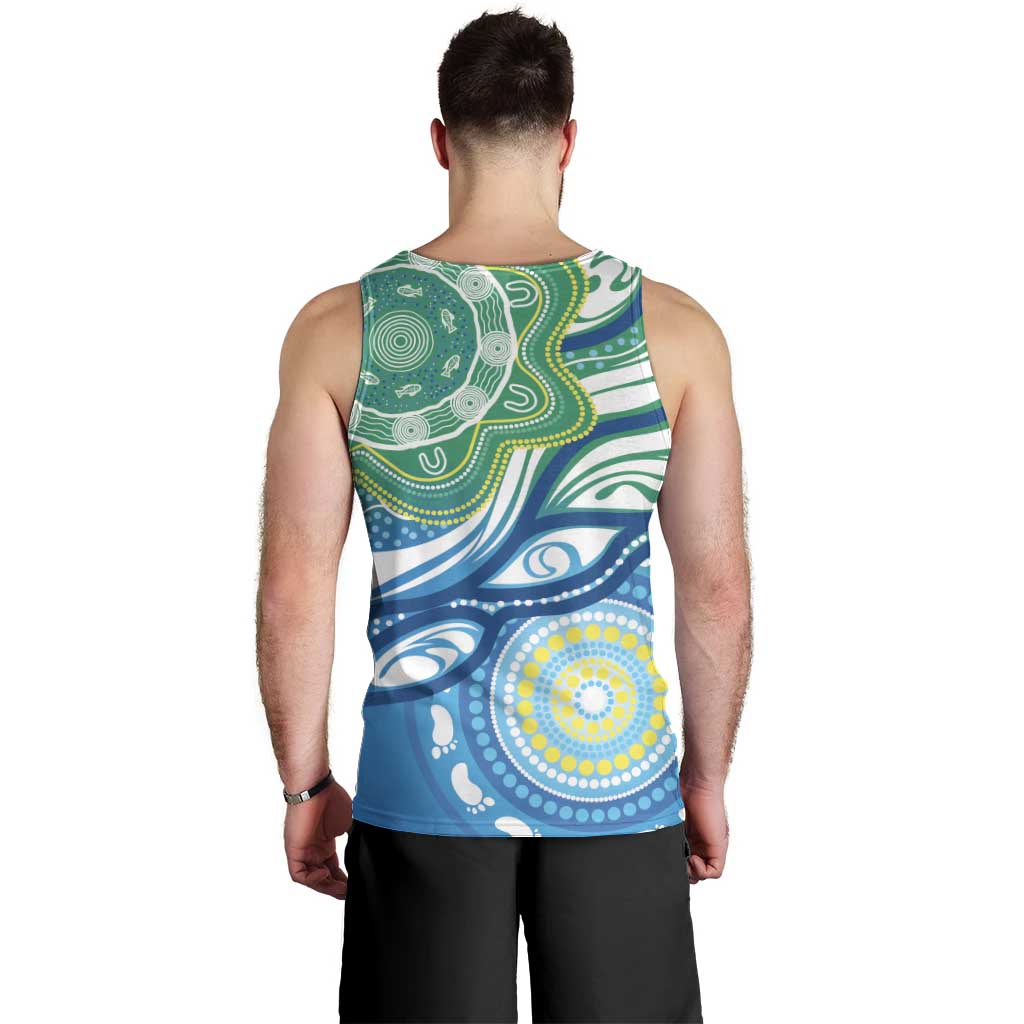 Torres Strait Islander Men Tank Top Aboriginal Blue Art - Vibe Hoodie Shop