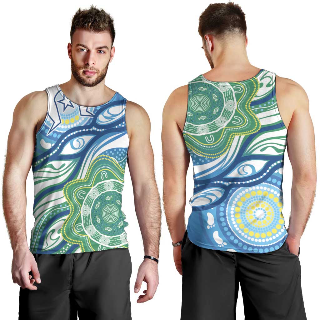 Torres Strait Islander Men Tank Top Aboriginal Blue Art - Vibe Hoodie Shop