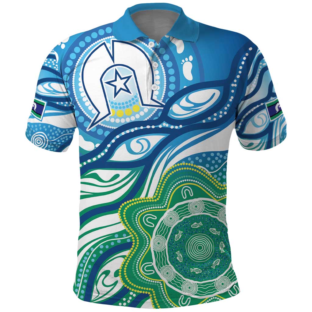 Torres Strait Islander Polo Shirt Aboriginal Blue Art LT9 - Vibe Hoodie Shop