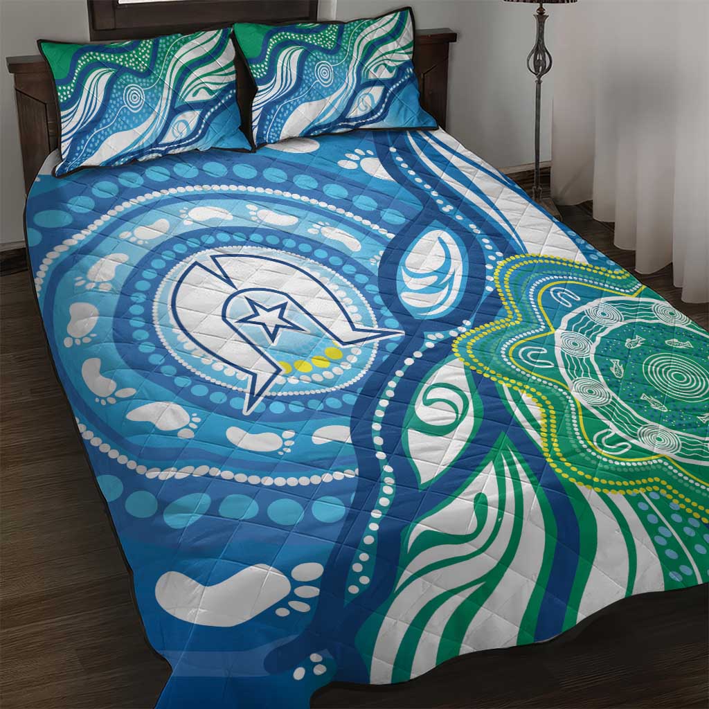 Torres Strait Islander Quilt Bed Set Aboriginal Blue Art - Vibe Hoodie Shop