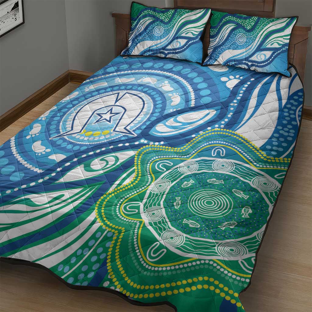 Torres Strait Islander Quilt Bed Set Aboriginal Blue Art - Vibe Hoodie Shop