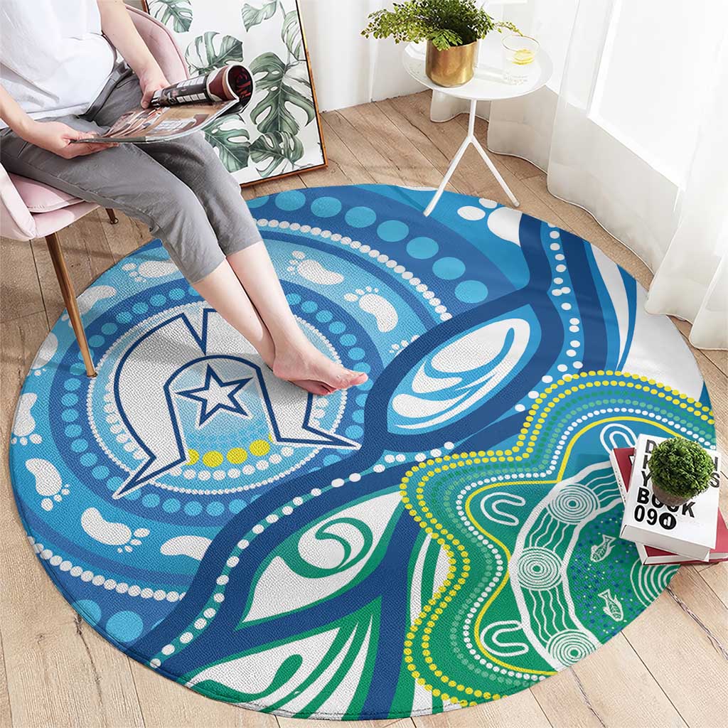 Torres Strait Islander Round Carpet Aboriginal Blue Art