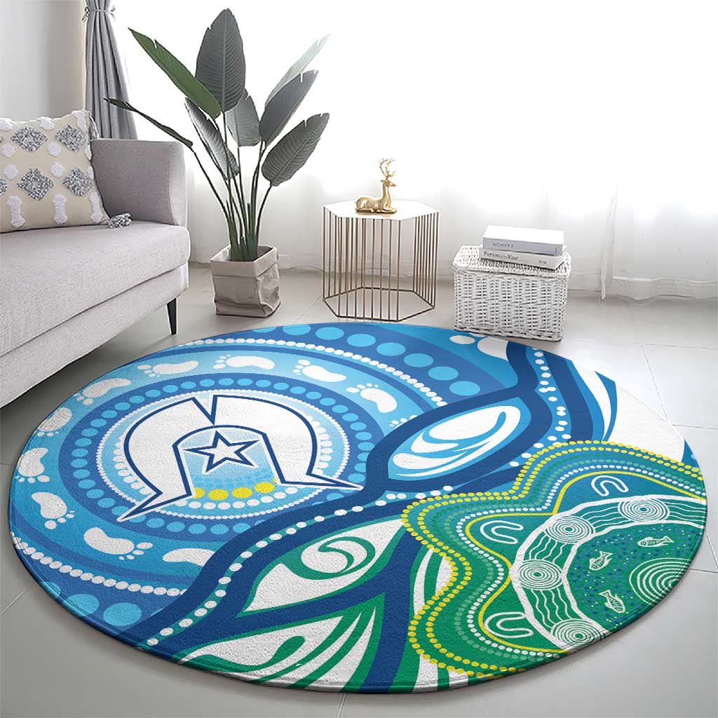 Torres Strait Islander Round Carpet Aboriginal Blue Art