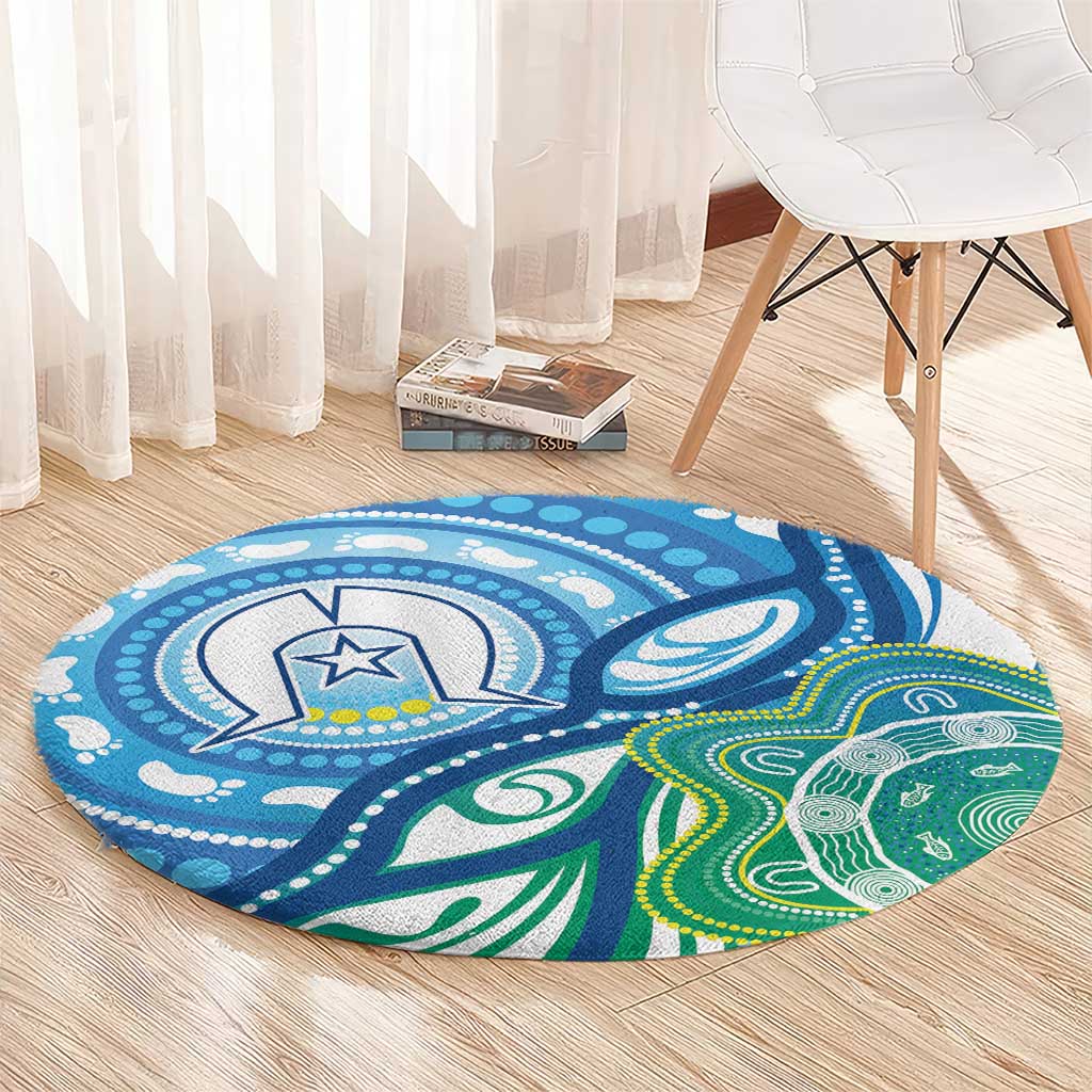 Torres Strait Islander Round Carpet Aboriginal Blue Art