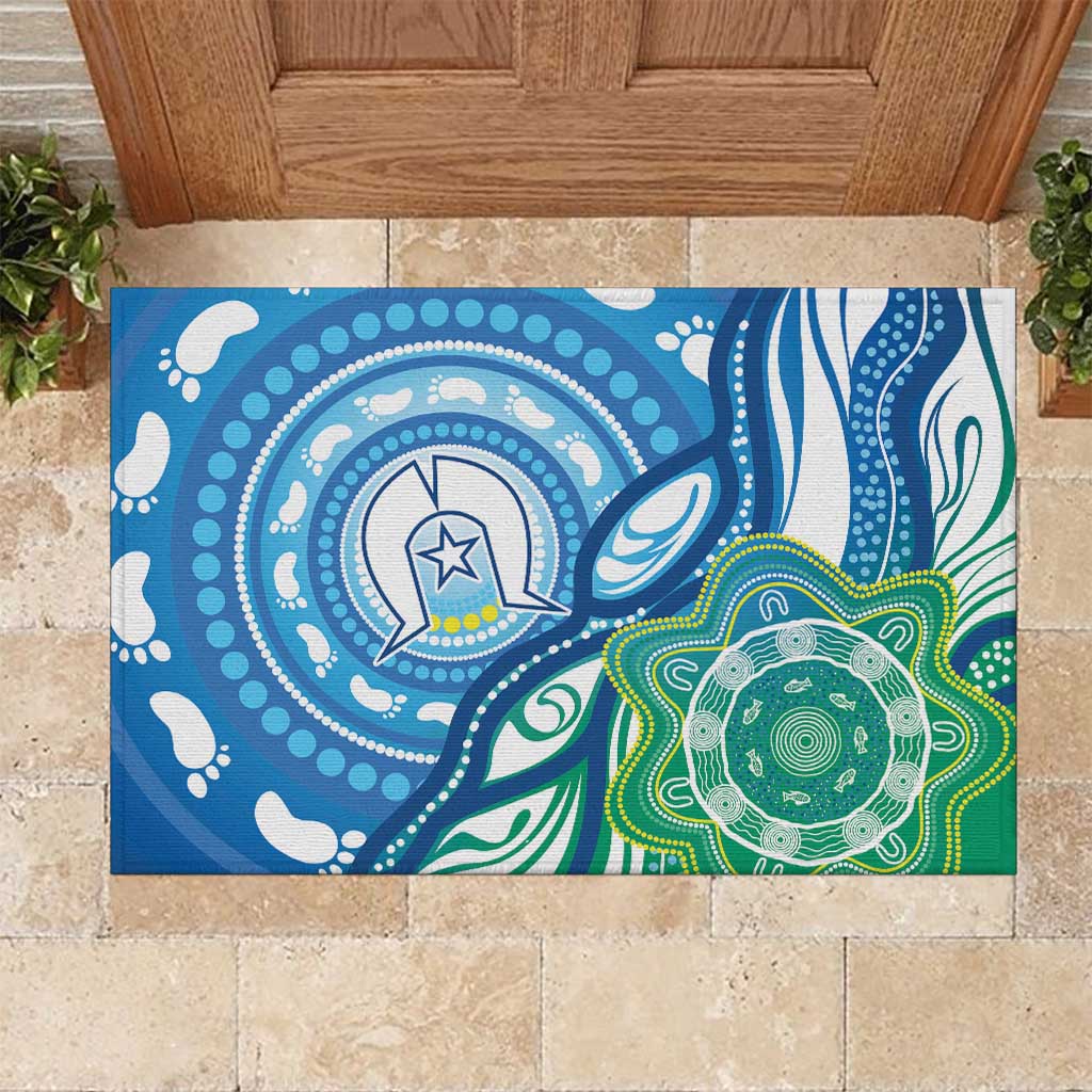 Torres Strait Islander Rubber Doormat Aboriginal Blue Art