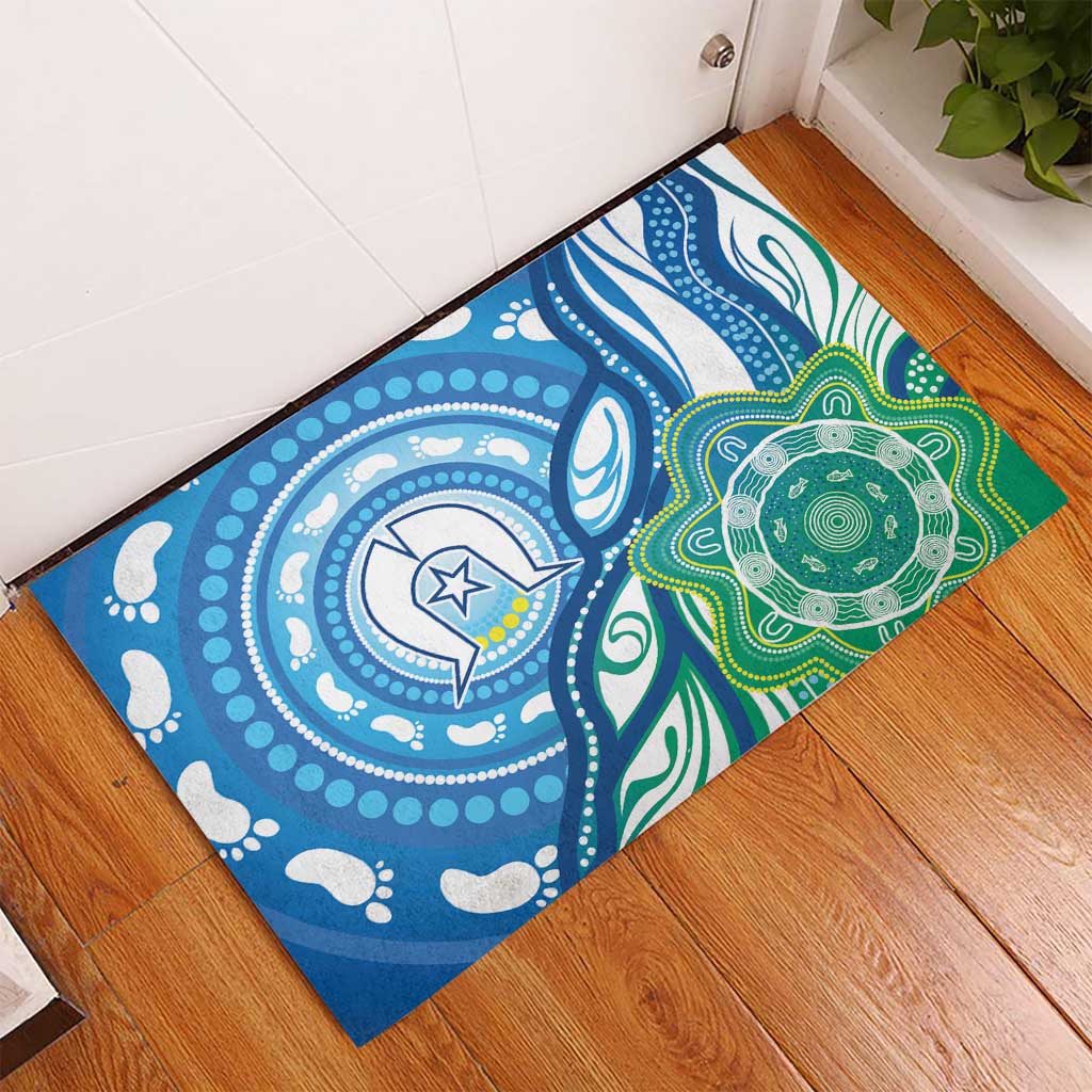 Torres Strait Islander Rubber Doormat Aboriginal Blue Art