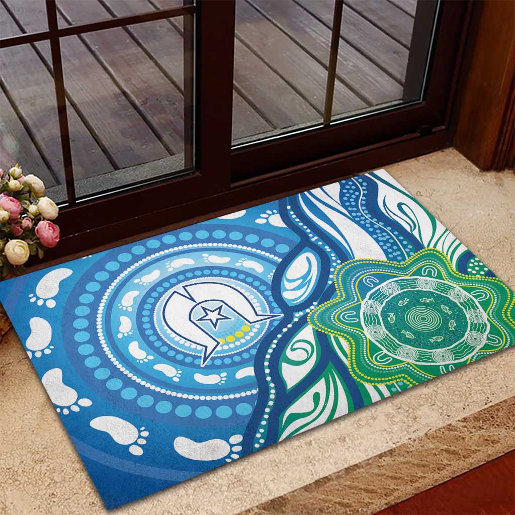 Torres Strait Islander Rubber Doormat Aboriginal Blue Art