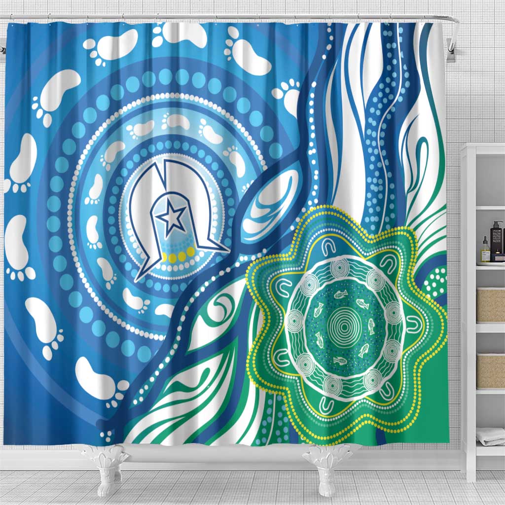 Torres Strait Islander Shower Curtain Aboriginal Blue Art