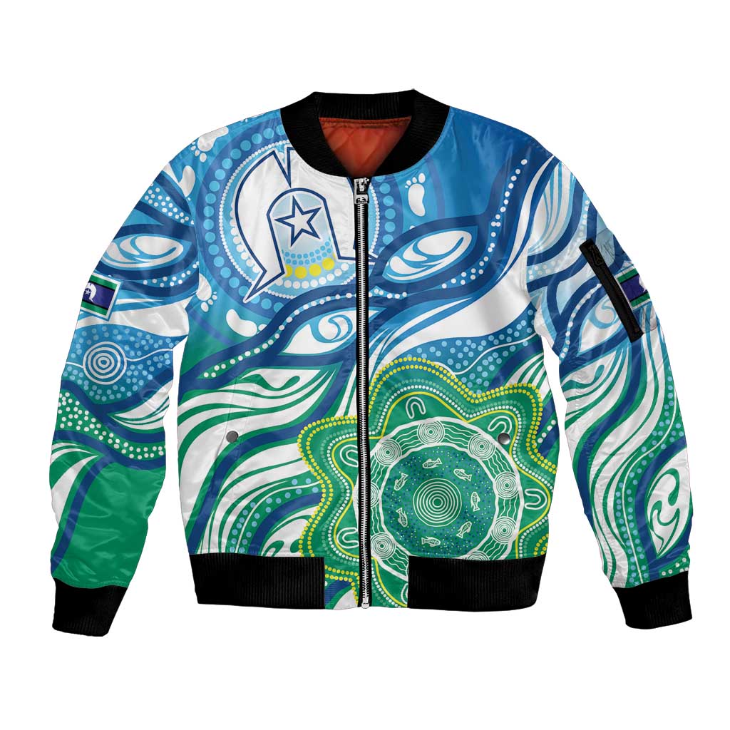 Torres Strait Islander Sleeve Zip Bomber Jacket Aboriginal Blue Art