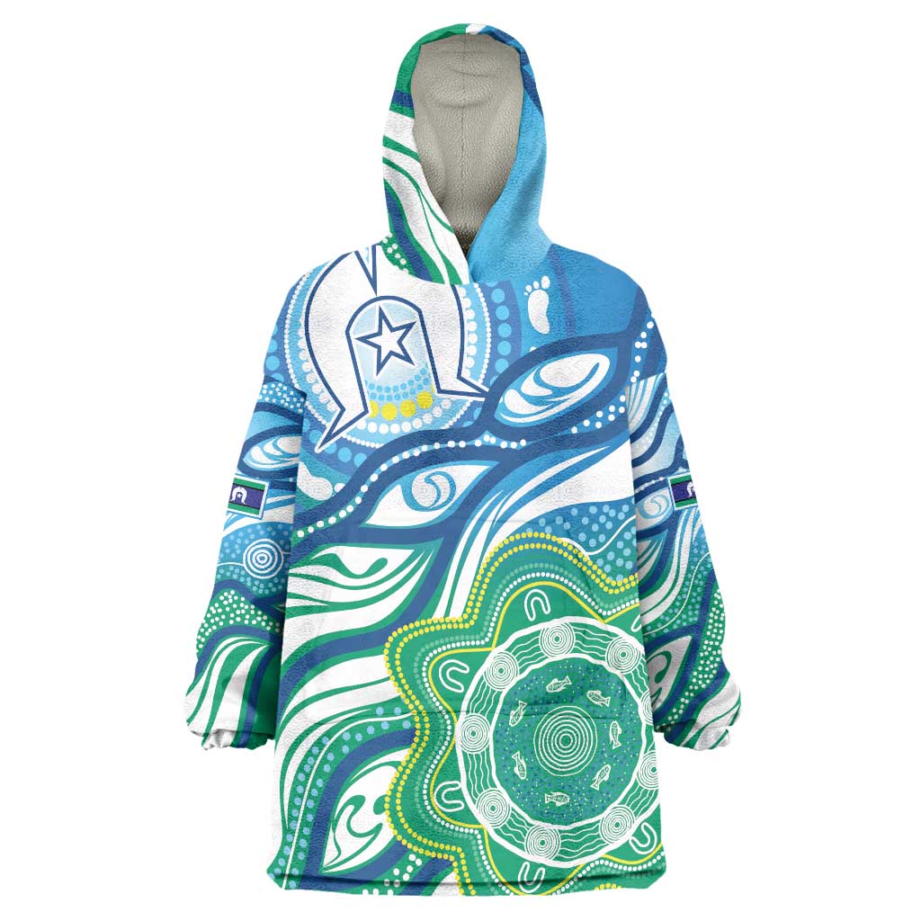 Torres Strait Islander Wearable Blanket Hoodie Aboriginal Blue Art - Vibe Hoodie Shop