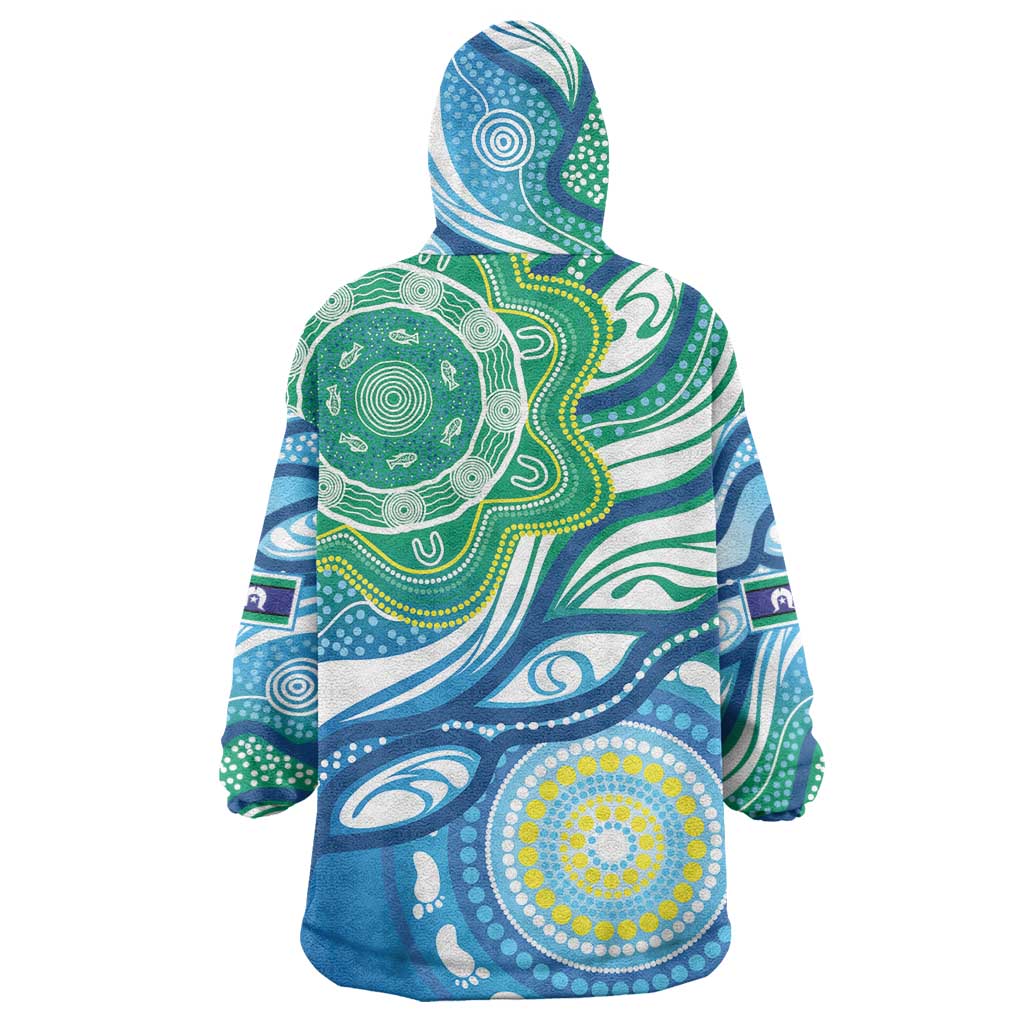 Torres Strait Islander Wearable Blanket Hoodie Aboriginal Blue Art - Vibe Hoodie Shop