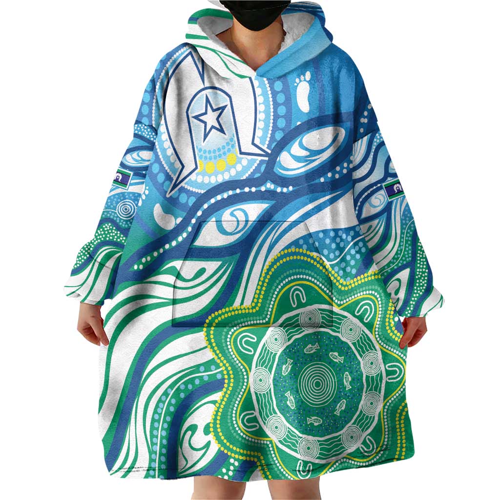 Torres Strait Islander Wearable Blanket Hoodie Aboriginal Blue Art - Vibe Hoodie Shop