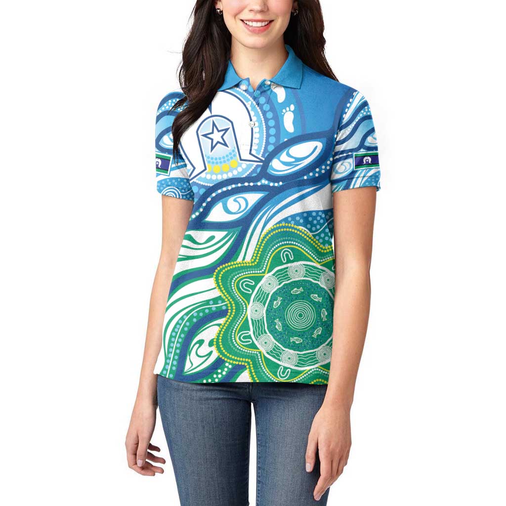 Torres Strait Islander Women Polo Shirt Aboriginal Blue Art - Vibe Hoodie Shop