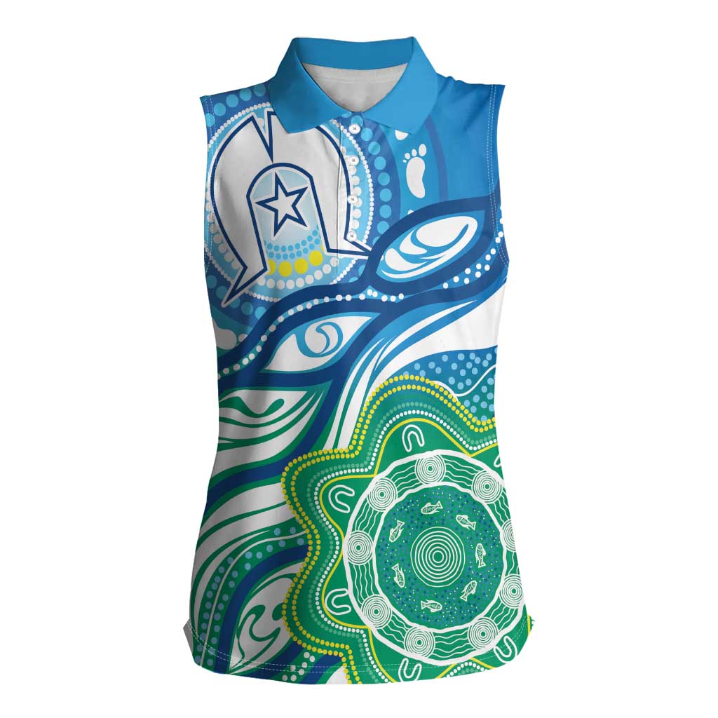 Torres Strait Islander Women Sleeveless Polo Shirt Aboriginal Blue Art