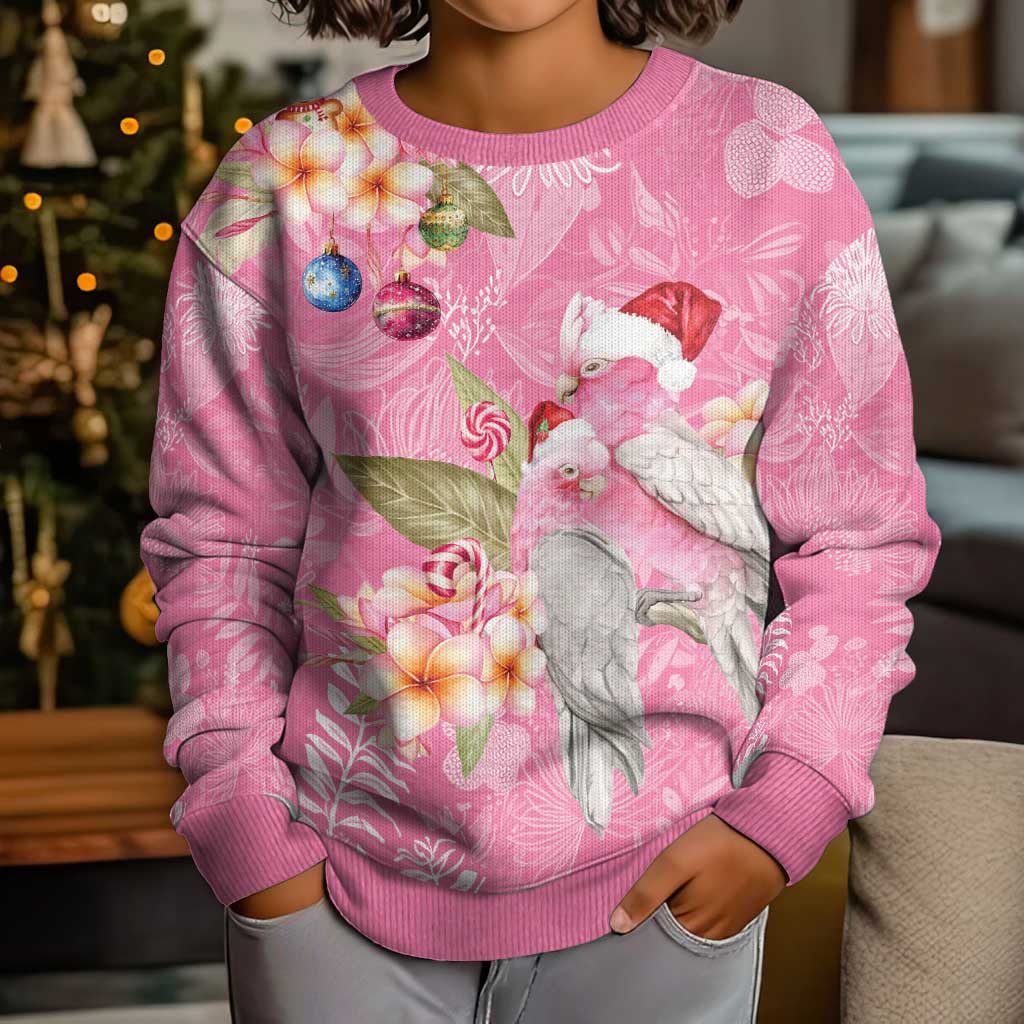 Joyful Pink Cockatoo Kid Ugly Christmas Sweater Australia Christmas Vibes - Vibe Hoodie