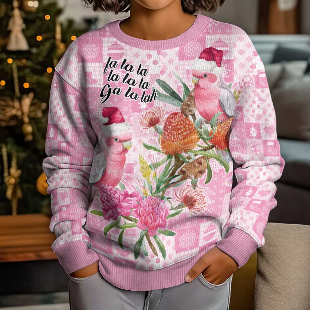 Sweet Pink Cockatoo’s Aussie Santa Kid Ugly Christmas Sweater Australia Christmas Vibes - Vibe Hoodie
