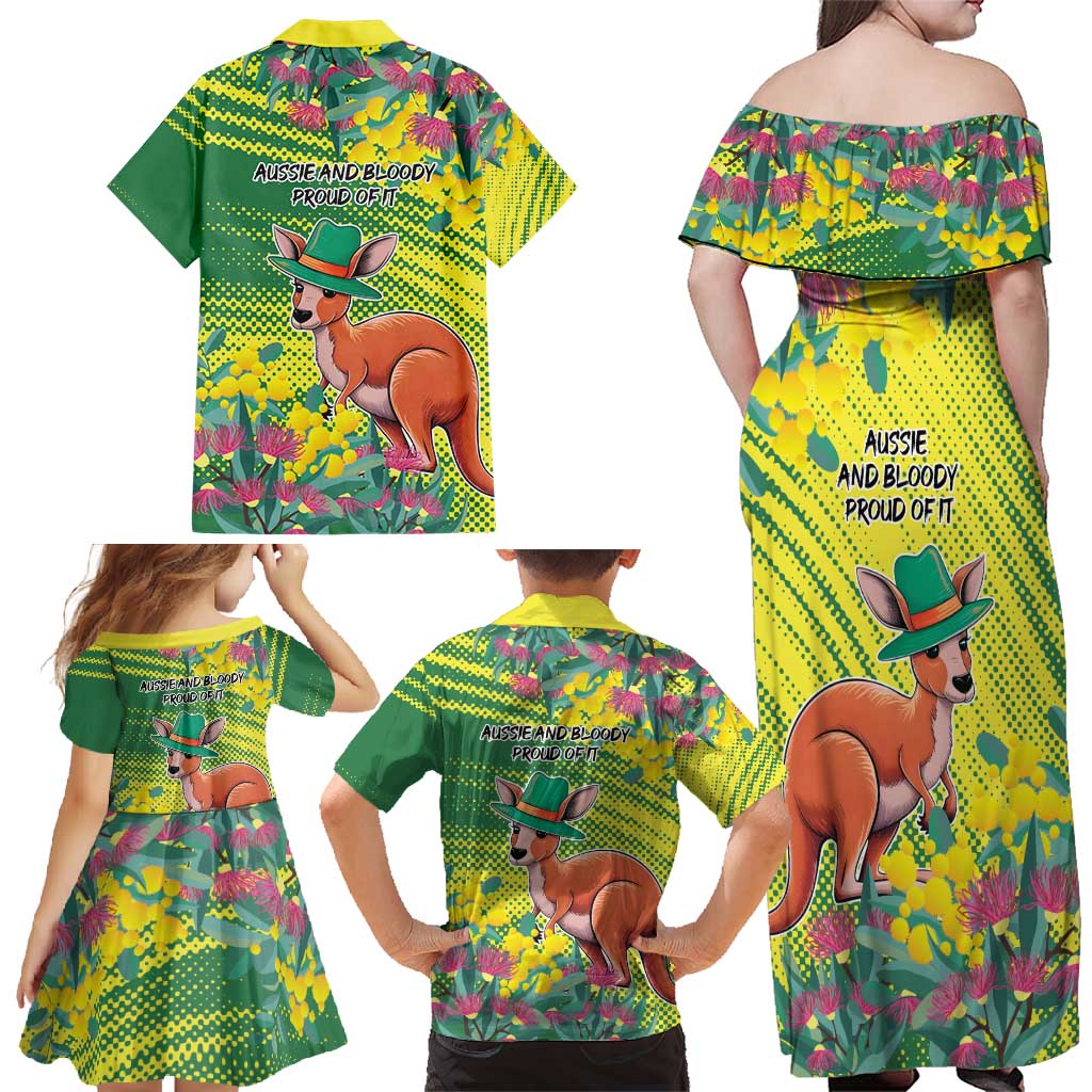 Aussie and Bloody Proud of It Family Matching Off Shoulder Maxi Dress and Hawaiian Shirt Happy Australia Day