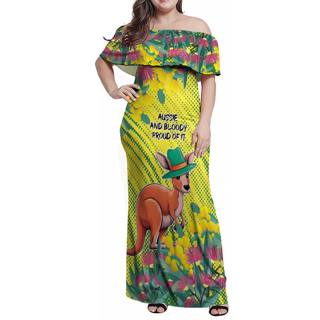 Aussie and Bloody Proud of It Family Matching Off Shoulder Maxi Dress and Hawaiian Shirt Happy Australia Day