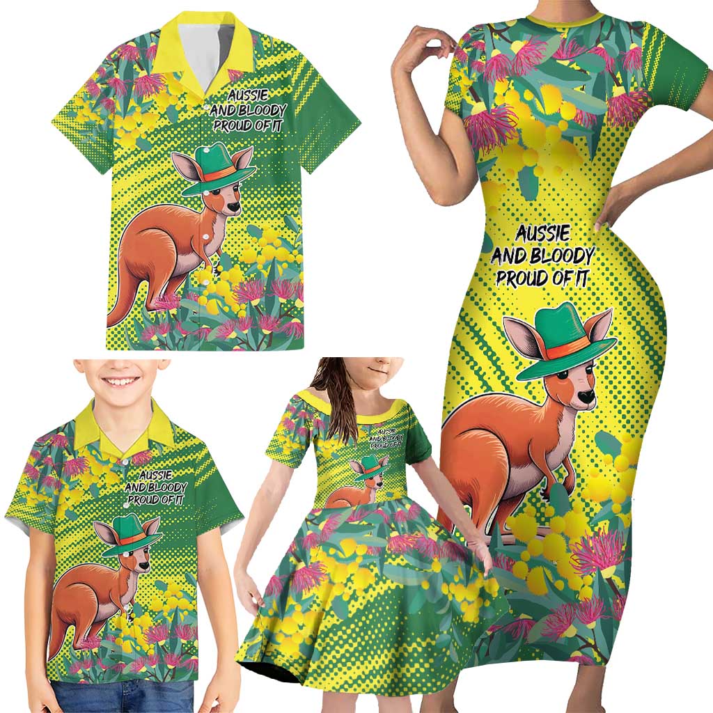 Aussie and Bloody Proud of It Family Matching Short Sleeve Bodycon Dress and Hawaiian Shirt Happy Australia Day