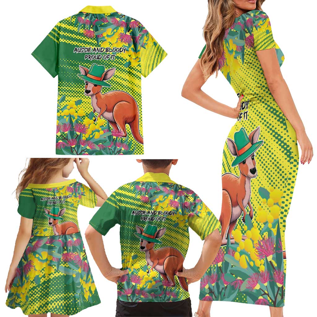 Aussie and Bloody Proud of It Family Matching Short Sleeve Bodycon Dress and Hawaiian Shirt Happy Australia Day